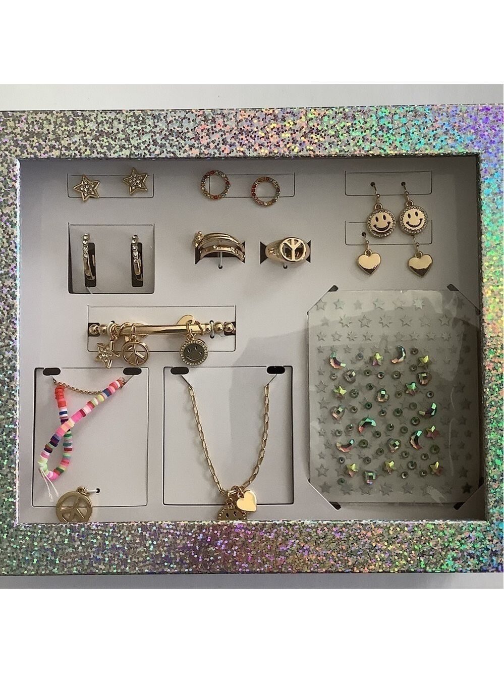 12 Piece Holographic Jewelry Gift Box Set Necklaces Bracelets Ring Nail Art